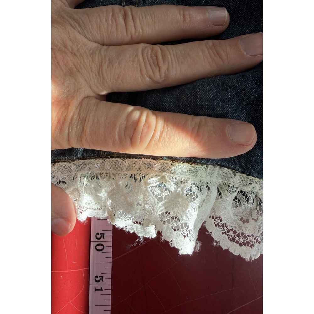 RARE Old Navy Embellished Denim Dress Size 10 Reworked White Floral‎ Lace Trim - Picture 10 of 11